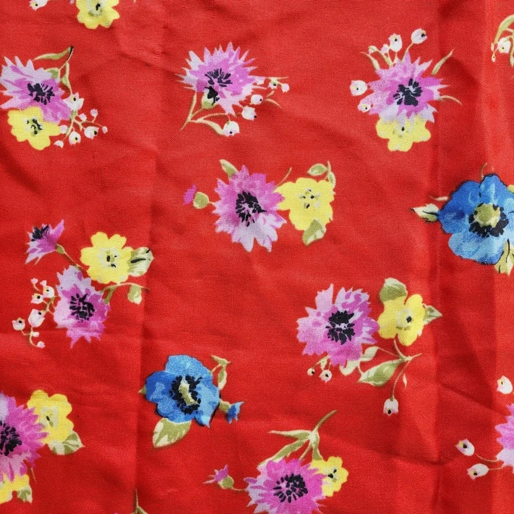 Vintage Glentex Italy Red Floral Square Scarf Neckerchief Striped Border Print